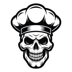 Fototapeta premium Monochromatic skull with detailed features is wearing a chef's hat on transparent background