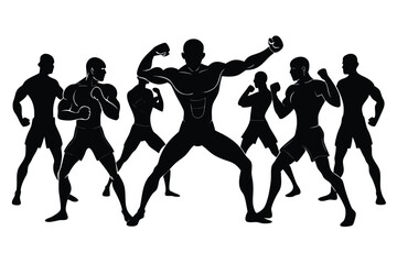 Fototapeta premium African ethnicity male fighters stand together in various poses showcased as a black silhouette