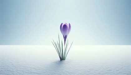 Early Bloom: Purple Crocus Flower Emerging Through Snow 8K Resolution