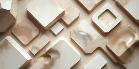 Geometric Mocha Mousse Squares with Soft White and Silver Textures A geometric pattern with mocha mousse squares, soft white accents