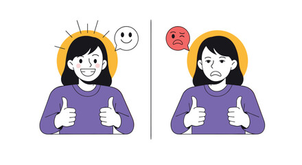 Positive and negative feedback comparison and emotional expression of happy and sad people