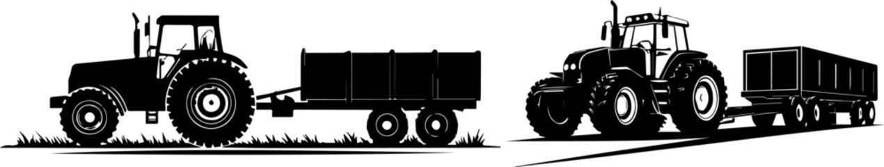 Agricultural Tractor with Trailer Silhouette - Farming and Rural Transport