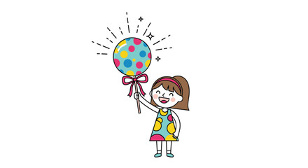 Joyful child celebrates holding a brightly colored balloon with a charming bow