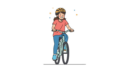A young person rides a bicycle with a helmet and a sparkly aura demonstrating joy and safety