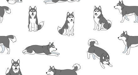 Obraz premium Charming dog breed pattern featuring active huskies in various poses