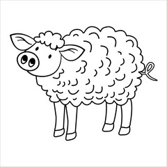 cartoon simple Line sketch mangalitsa  outline in black and white, Coloring Book Material.