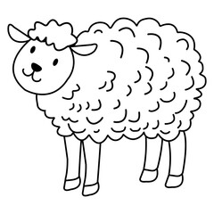 cartoon simple Line sketch Sheep outline in black and white, Coloring Book Material.