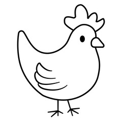 cartoon simple Line sketch chicken outline in black and white, Coloring Book Material.