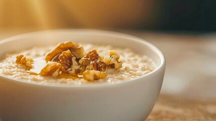 Healthy Oatmeal with Walnuts and Honey, Warm Breakfast