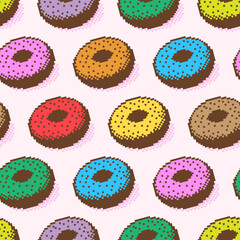 Donut pattern pixel art vector colorful style for banner, website, decoration, pattern, menu