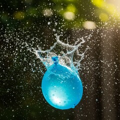 Blue Water Balloon Bursting Outdoors