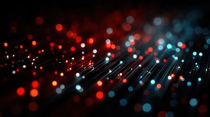 Digital Fiber Optics with Red and Blue Bokeh Lights in Depth of Field