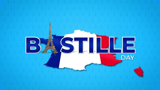 Happy Bastille Day Text Animation with Eiffel Tower