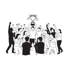Vector silhouette of people celebrating victory