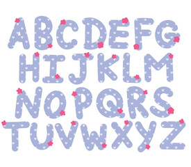 Blue a to z alphabet design with love pattern and flower for project typography