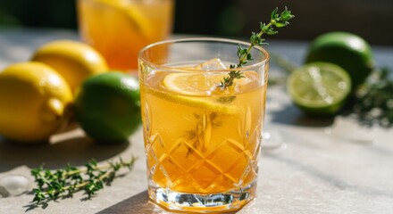 Fototapeta premium Refreshing Citrus Cocktail with Thyme Garnish