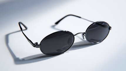 Sleek oval sunglasses with glossy black frame / 洗練された光沢感の楕円サングラス