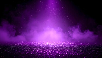 Purple Glitter Background with Smoke and Gradient Dark Purple to Black image