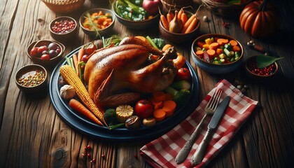 Traditional Thanksgiving Feast with Roasted Turkey and Autumn Harvest Sides 8K Resolution
