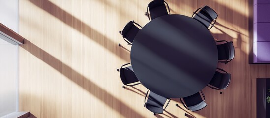 Modern Office Conference Room: Top-Down View of a Round Table and Chairs