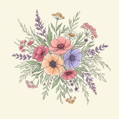 Pastel Flower Bouquet Illustration