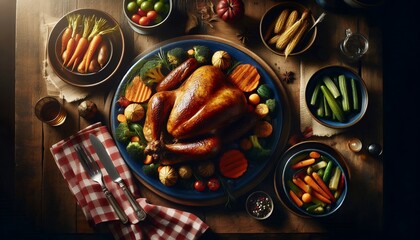 Traditional Thanksgiving Feast with Roasted Turkey and Autumn Harvest Sides 8K Resolution