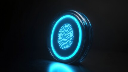 Cybernetic Fingerprint: A close-up shot of a luminous, futuristic fingerprint scanner glows, its cool blue light emphasizing security and innovation.