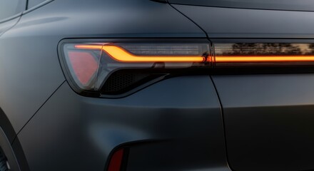 Naklejka premium Sleek modern car tail light with led technology at dusk