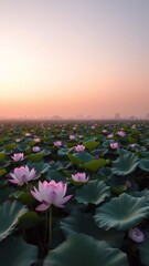 Vibrant Lilypad Field at Dusk