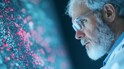 Scientist Analyzing Complex Data Visualization