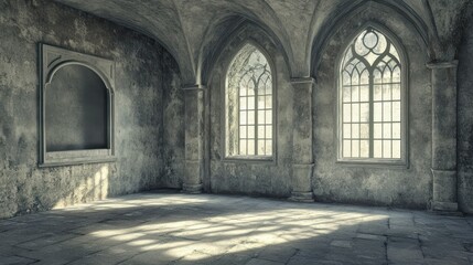 Obraz premium Old Gothic Interior with Stone Floor and Windows