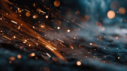Sparks flying from metal welding industrial workshop close-up photography dynamic atmosphere abstract concepts