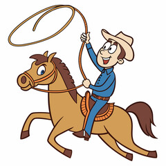 Cowboy swinging lasso on horseback rope riding