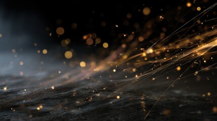 Fototapeta premium Dynamic light sparks and glittering dust abstract background digital art dark environment close-up vivid imagery