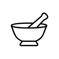 Mortar and Pestle Line Icon – Herbal Grinding and Kitchen Tool Symbol