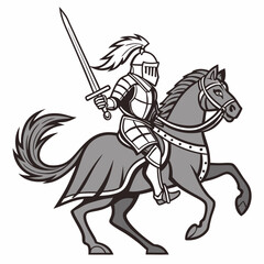 Fototapeta premium Armored warrior on horseback holding sword knight warhorse