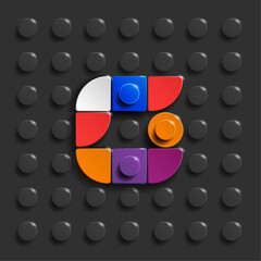 Colorful letters S of alphabet from building bricks on blue brick background. 3d letters . Realistic letters S. 3d letters a from building bricks