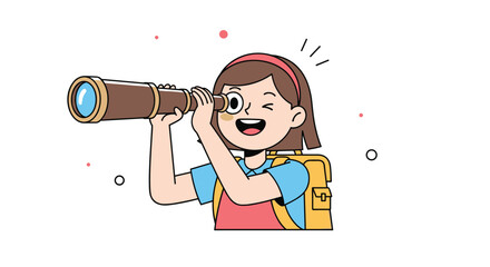 A young explorer with a telescope discovers new horizons and opportunities for adventure