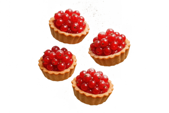 Delicious redcurrant tarts isolated on a transparent background, sweet dessert.