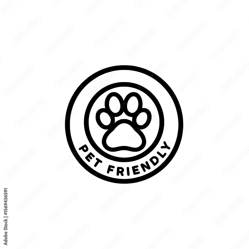 Fototapete pet friendly symbol featuring a paw print in a circle with text below on transparent background , no