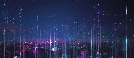Futuristic Cityscape: Neon Lights and Digital Rain