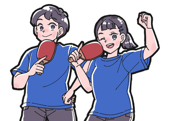 卓球をする男の子と女の子のイラスト