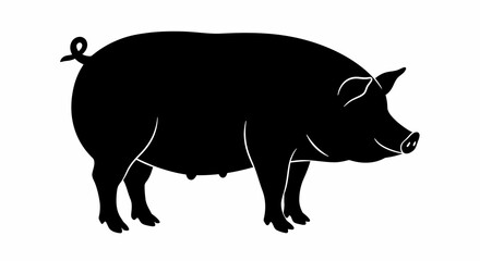 Black Pig Silhouette with Curly Tail and Detailed Features