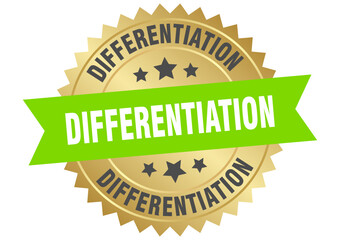 Obraz premium differentiation. differentiation round green and gold label isolated on transparent background