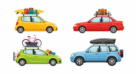 Four Cars Ready for Travel with Roof Racks and Luggage