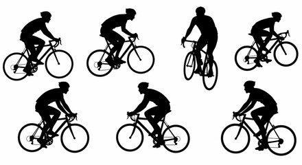 Obraz premium Six Silhouettes of Cyclists on Road Bikes in Various Poses