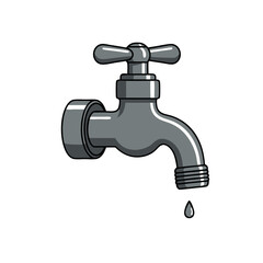 Vector illustration of tap for rainwater barrel with dripping water isolated