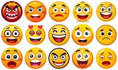Fototapeta premium Emoji expressions set with various facial emotions and feelings