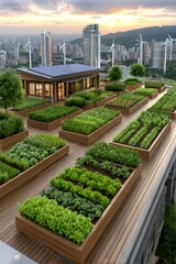 Fototapeta premium Rooftop garden providing fresh produce and promoting sustainable living in urban areas