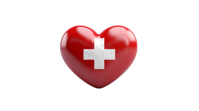 Heart shaped Swiss flag showcases love and patriotism isolated on transparent background